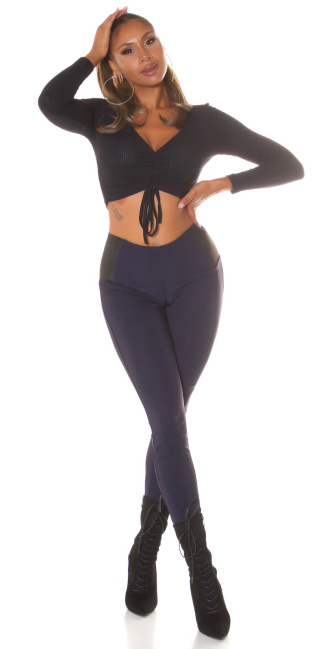 Basic hoge taille leggings met stretch insert marineblauw